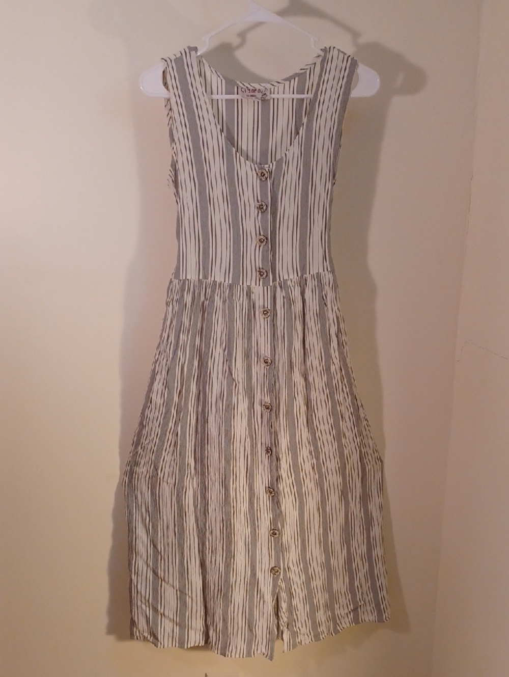 Ci Sono Sleeveless Vertical Stripe Midi Dress - White & Black